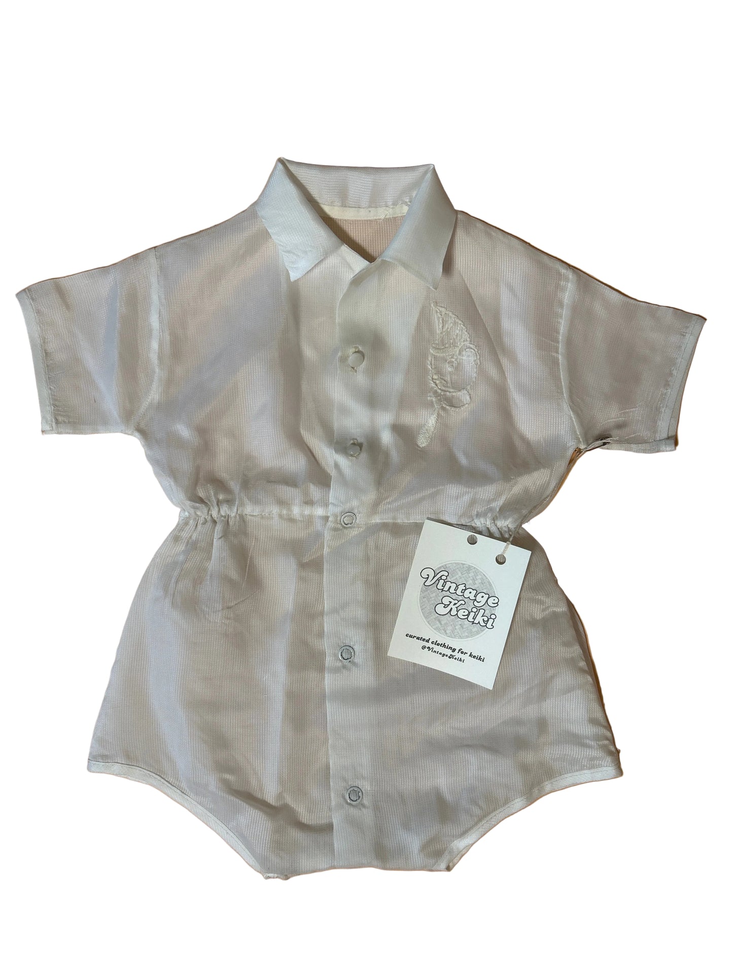 Vintage Keiki White Romper With Bear Detail