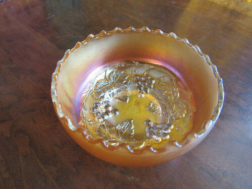 Marigold Carnival Glass Bowl Grape and Cable Pattern