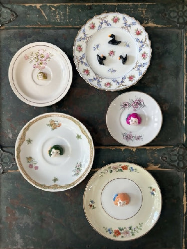 Trinket dish/tray/vintage/vintage doll figurines/handmade