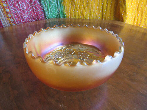 Marigold Carnival Glass Bowl Grape and Cable Pattern