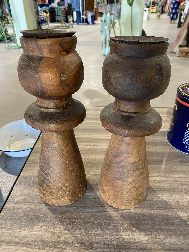 Vintage wood candle holder set