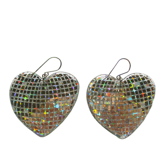 Discoball Heart Earrings
