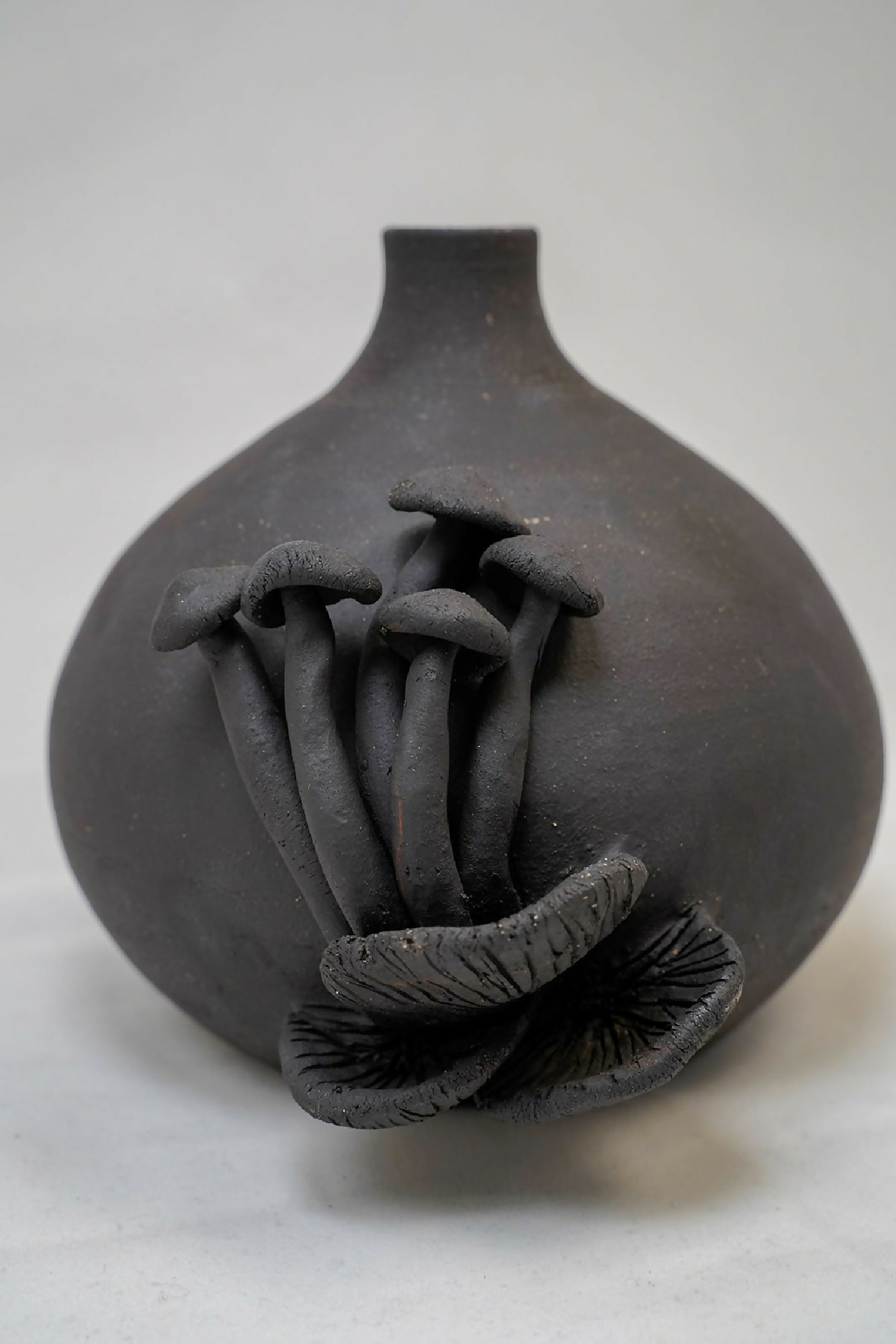 Handmade Black Ceramic Mushroom Vase – 6"