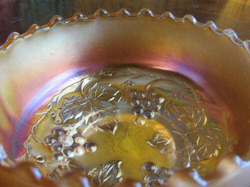 Marigold Carnival Glass Bowl Grape and Cable Pattern
