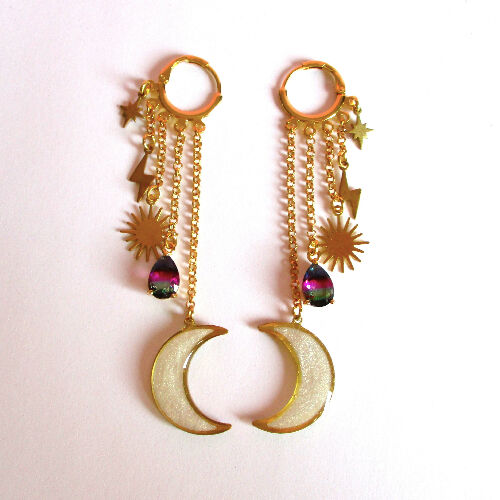 MOON AND STARS DANGLE EARRINGS