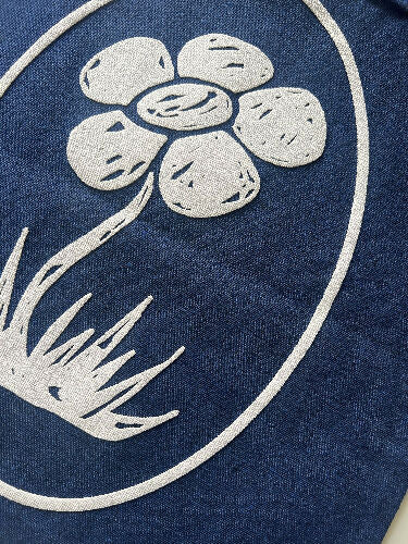Blooming Era Tote | Denim tote with white puff ink