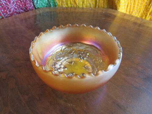 Marigold Carnival Glass Bowl Grape and Cable Pattern