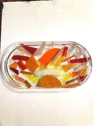 Upcycled Scrap Glass Resin Tray- Sunrise