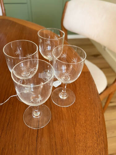 1950s etched stardust cordial glasses set of two