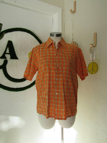 Rex Permanent Press Orange Plaid Short Sleeve Button Front