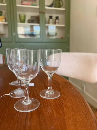 1950s etched stardust cordial glasses set of two