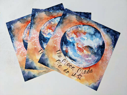 The Moon Made Me Do It 8x8 Moon and Cactus watercolor print