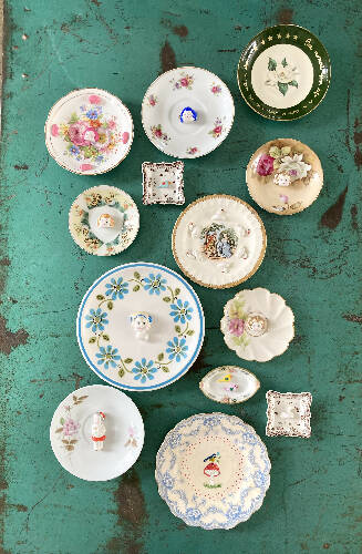 Trinket dish with handmade doll head figurine