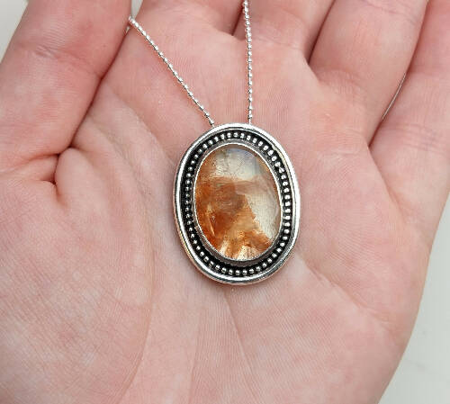 Strawberry quartz double border Gemstone Necklace