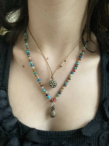 Pineapple necklace/tiger eye/sterling silver/vintage