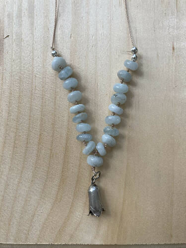 Aquamarine necklace/vintage charm/sterling silver/pearl