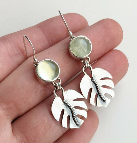 Prehnite Monstera Dangle Earrings