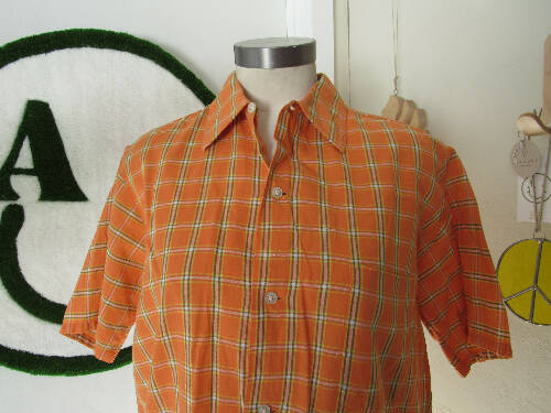 Rex Permanent Press Orange Plaid Short Sleeve Button Front