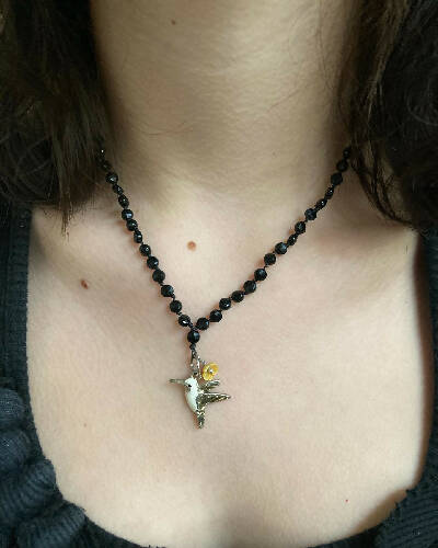 Hummingbird necklace/vintage charm/agate/sterling silver