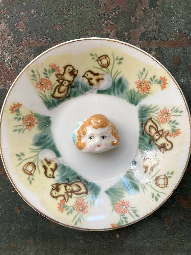 Trinket dish with handmade doll head figurine