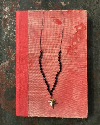 Hummingbird necklace/vintage charm/agate/sterling silver