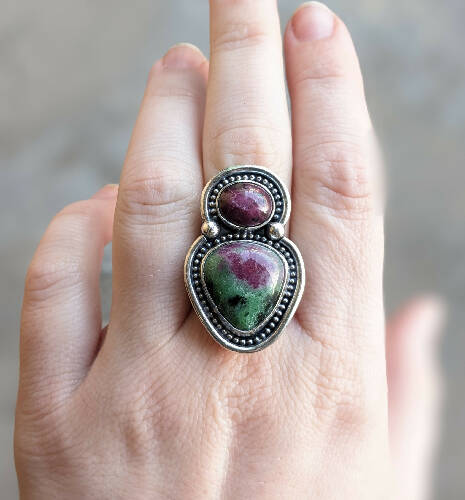 Ruby Ziosite and Star Ruby Ring, Size 8