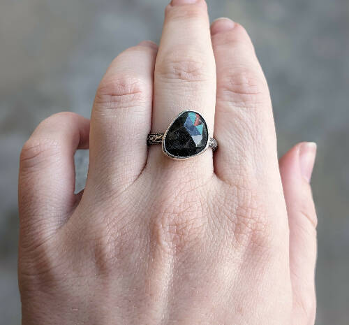 Silver Sheen Obsidian Ring Size 8
