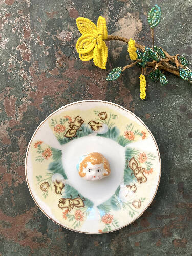 Trinket dish with handmade doll head figurine