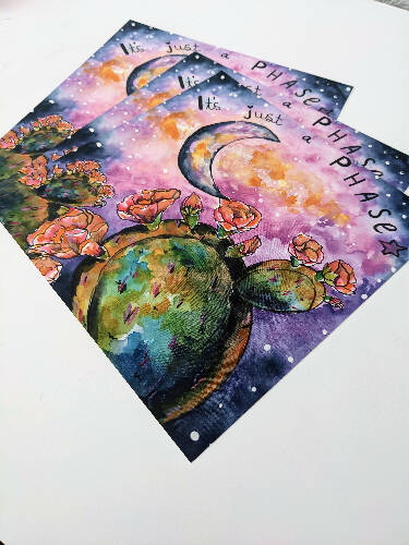 It's Just a Phase 8x8 Moon and Cactus watercolor print