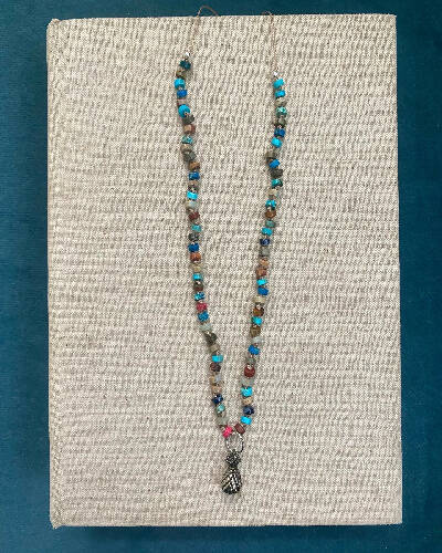 Pineapple necklace/tiger eye/sterling silver/vintage