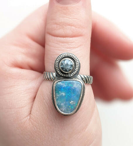 Topaz and Boulder opal ring Size 9.75