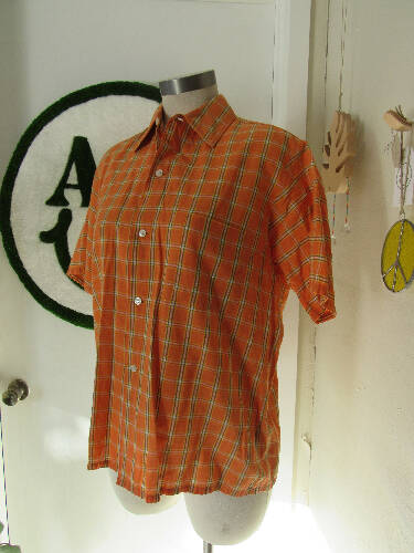 Rex Permanent Press Orange Plaid Short Sleeve Button Front