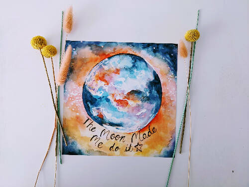 The Moon Made Me Do It 8x8 Moon and Cactus watercolor print