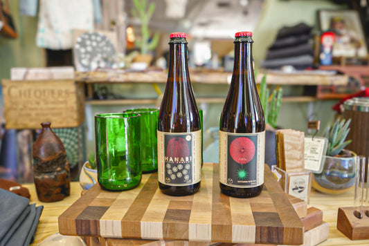 Hanabi beer bottles displayed in the Akin shop