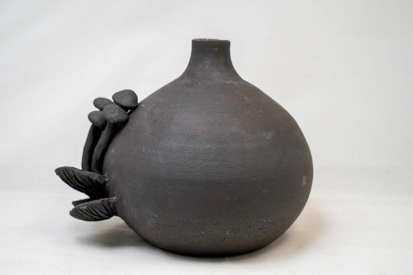 Handmade Black Ceramic Mushroom Vase – 6"