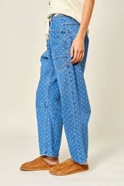 Polka Dot Denim Barrel Pants by Aaron & Amber
