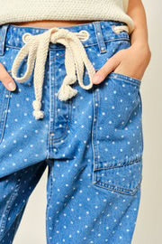 Polka Dot Denim Barrel Pants by Aaron & Amber