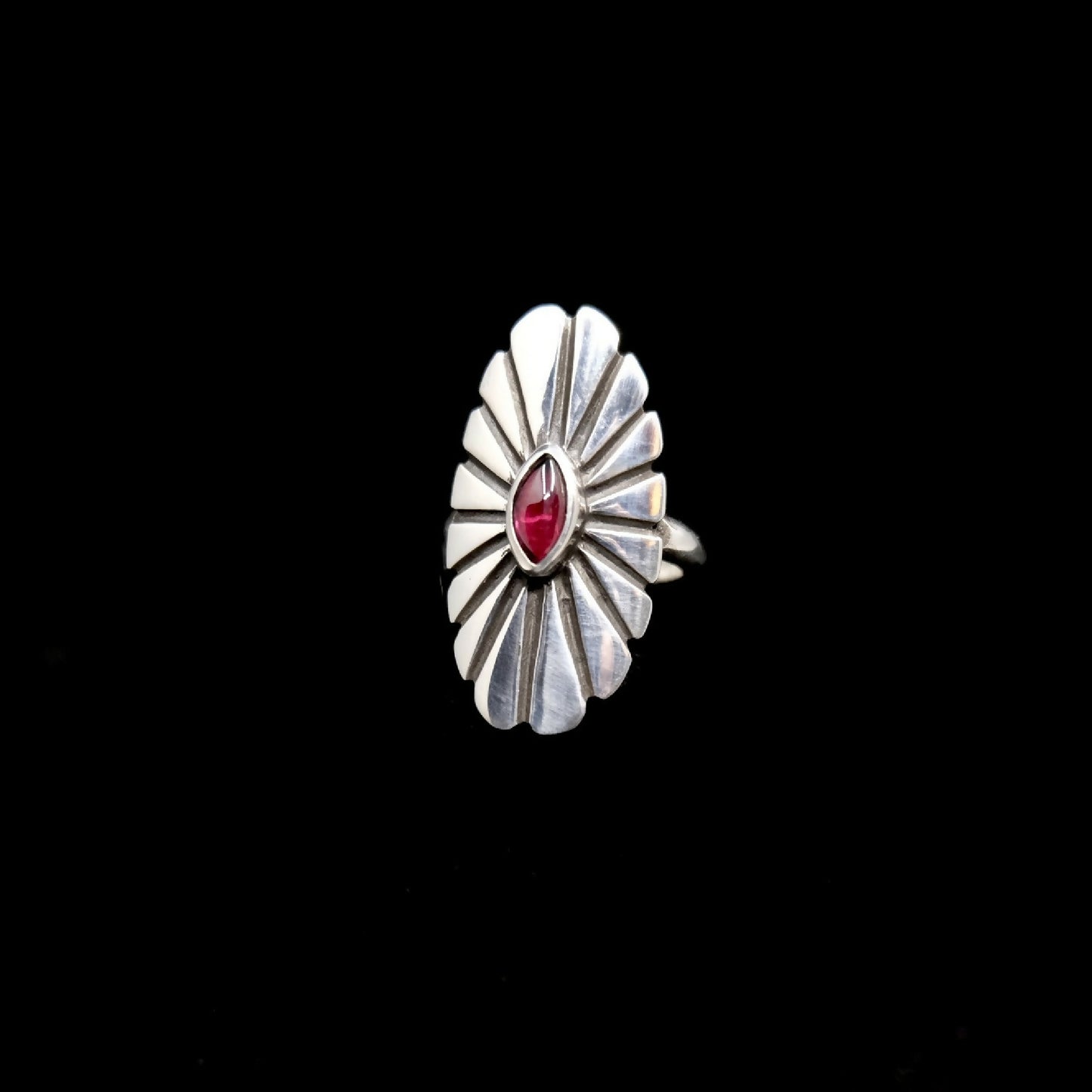 Sterling Concho Ring Garnet