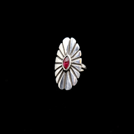 Sterling Concho Ring Garnet
