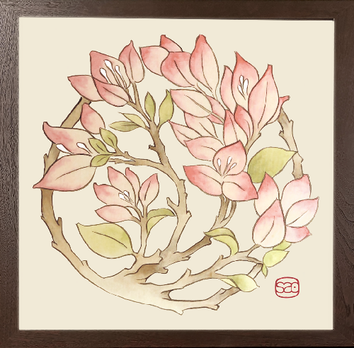 Bougainvillea - Wood Frame ( 8"W x 8"H )