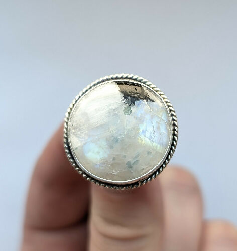 Moonstone Peace Sign Ring, Size 7