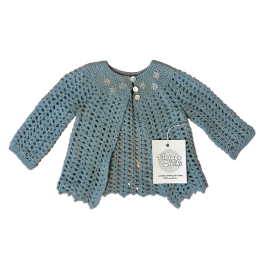 Blue Baby Cardigan With Abalone Buttons Vintage Keiki