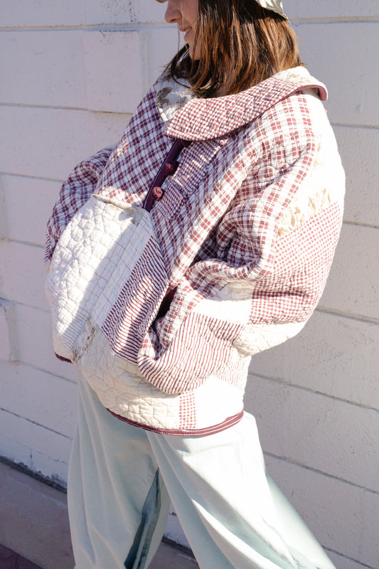 1/4 button Quilted Coat - Maroon