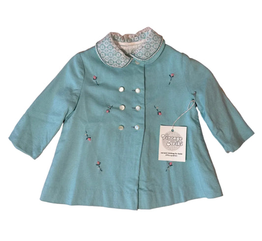 Blue Floral Pea Coat Vintage Keiki