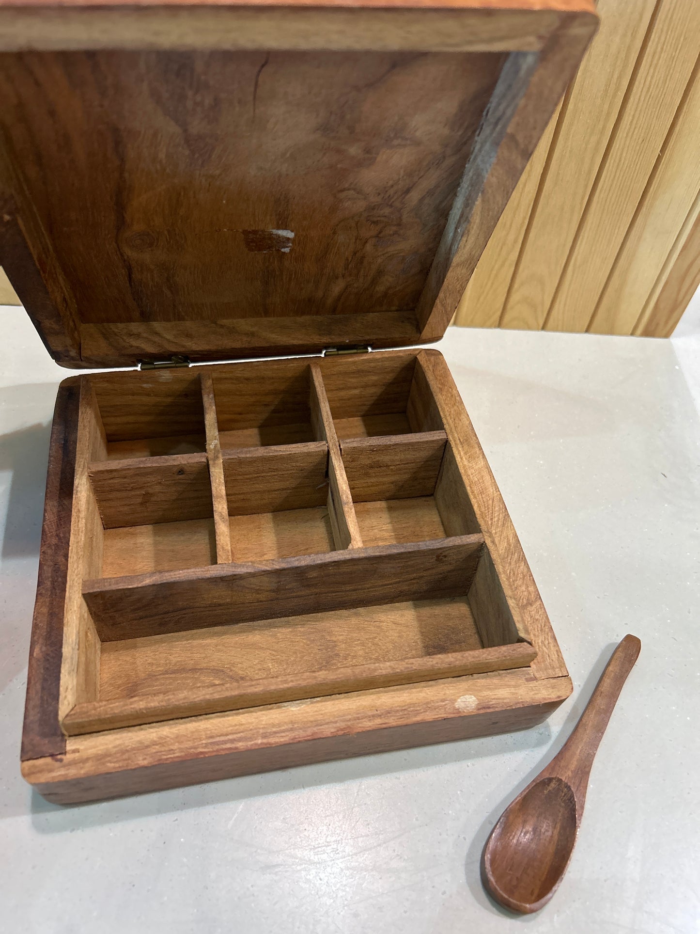 Wood carved box with birds