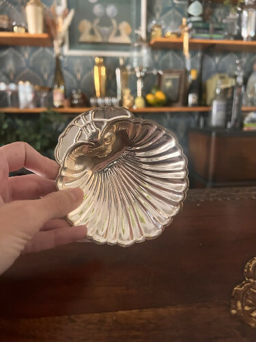 vintage silver seashell dish