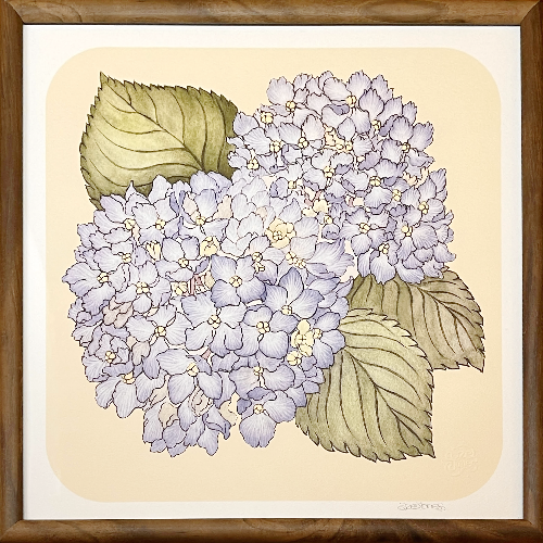 Blue Hydrangea with Wood Frame by Sze Jones