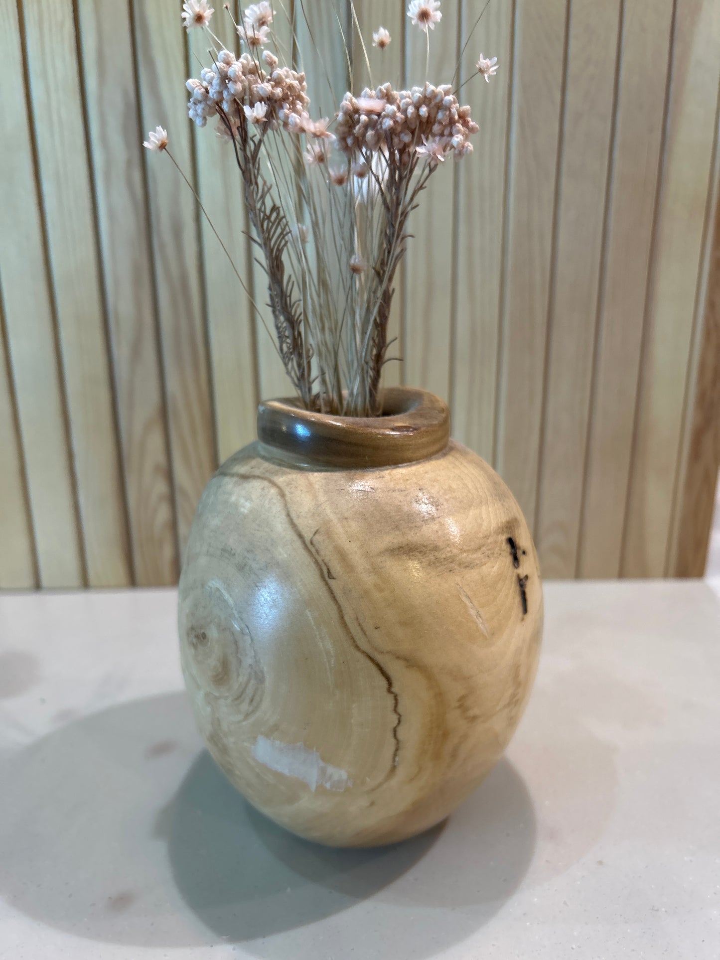 Vintage wood turned vase maple