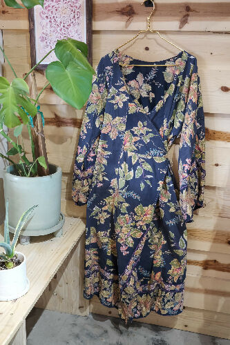 Wrap Dress - long sleeve- leaves