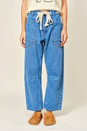 Polka Dot Denim Barrel Pants by Aaron & Amber